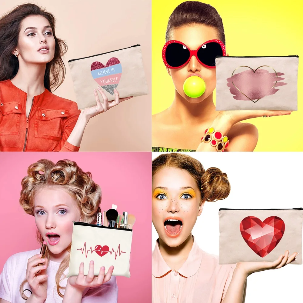 

Cosmetic Bag Women Makeup Bag Retro Classic Love Carrying Classic Travel Portable Storage Zipper Handbags Toiletry Purse Bags