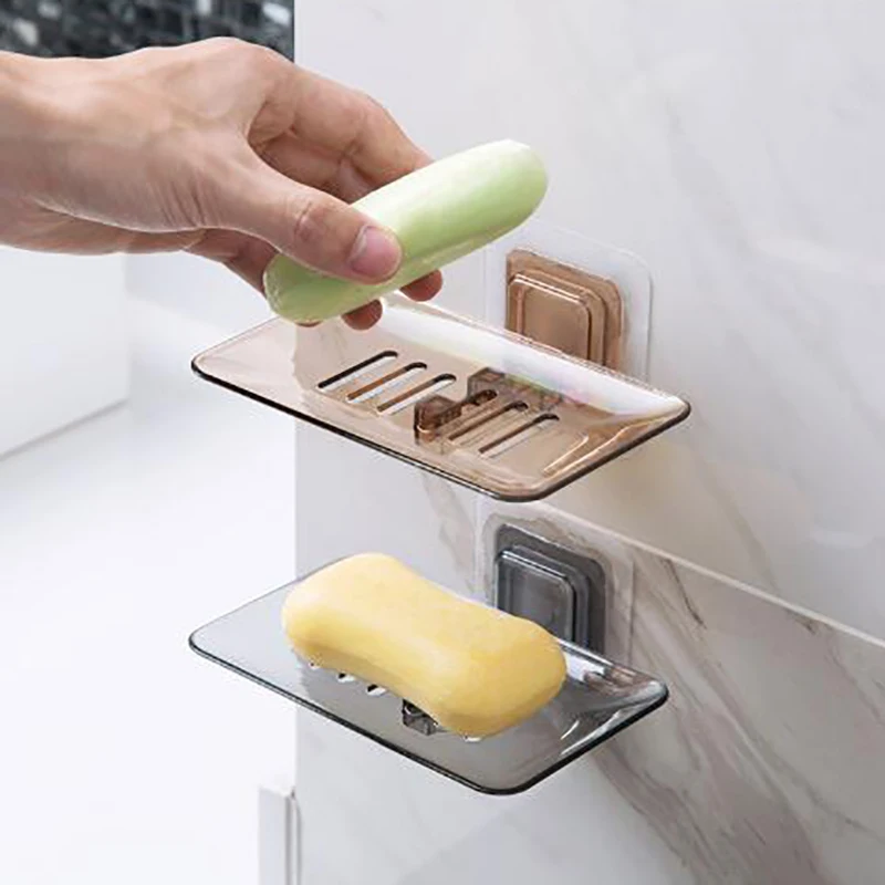 

1Pc Wall-mounted Soap Holder Dishes Sponge Drain Bathroom Organizer Housekeeping Container Kitchen Bathroom Accessories