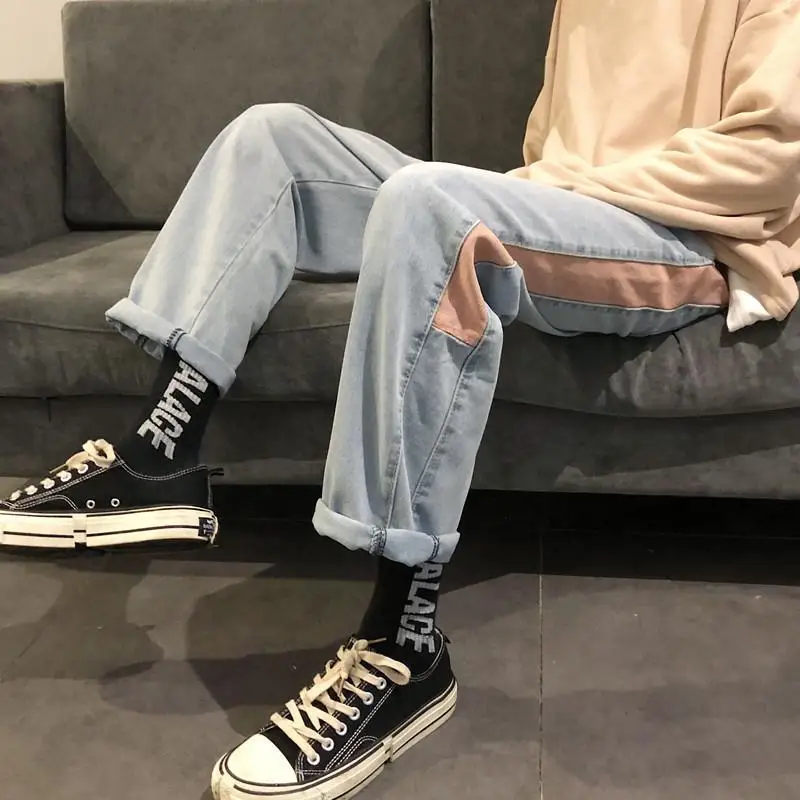 

Men Jeans Autumn Male Bottoms Patchwork Outwear Straight Oversize 3XL Hot Selling Korean Trendy Ulzzang Chic Ins All-match Daily