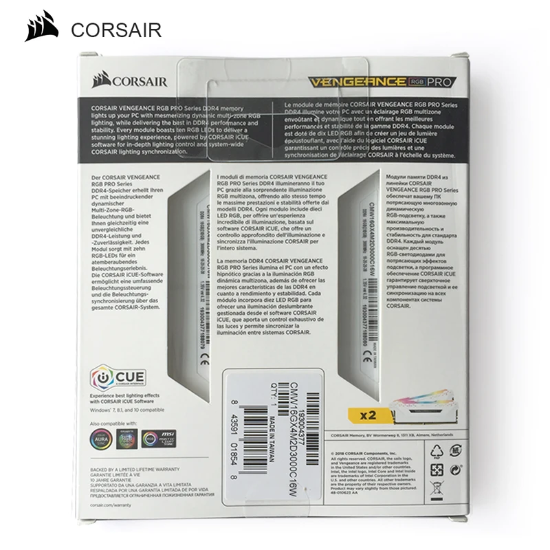 CORSAIR RGB PRO Kit Memory RAMS 16 Гб(2X8 ГБ) модуль двухканальный DDR4 PC4 3000 МГц 3200 МГц Mzh DIMM-белый