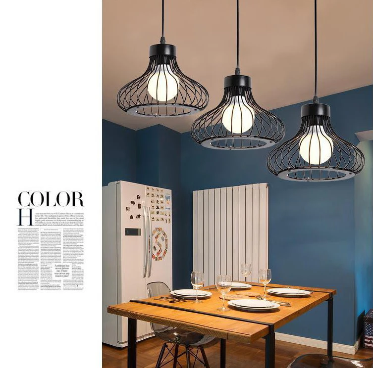 Современный подвесной светильник из черного железа в винтажном стиле