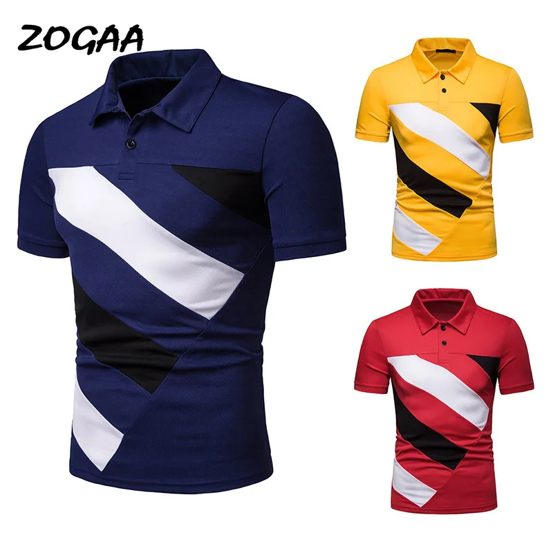 

ZOGAA 2021 men's summer fashion short-sleeved casual sports shirt tops breathable striped stitching polo shirt