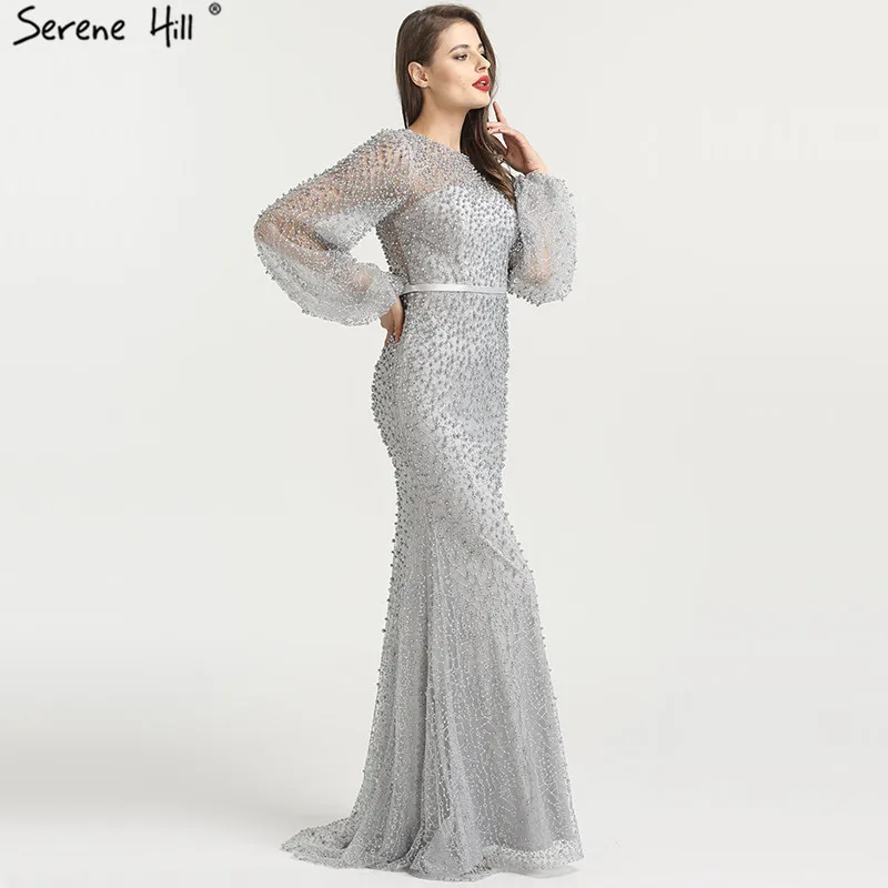 Мусульманский длинный рукав в арабском стиле бисером Русалка вечернее платье