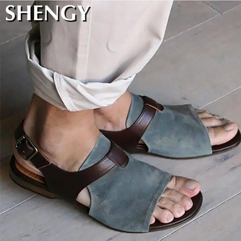 Сандалии мужские в римском стиле Повседневная пляжная обувь на плоской подошве