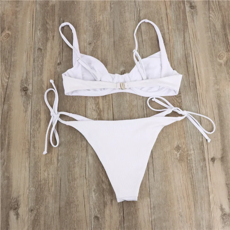 

Black White Bandage Sexy Bikini Underwire Push Up Bra Low Waist Tight Bathing Suits Women Summer Swimming Suits Two Piece Chic