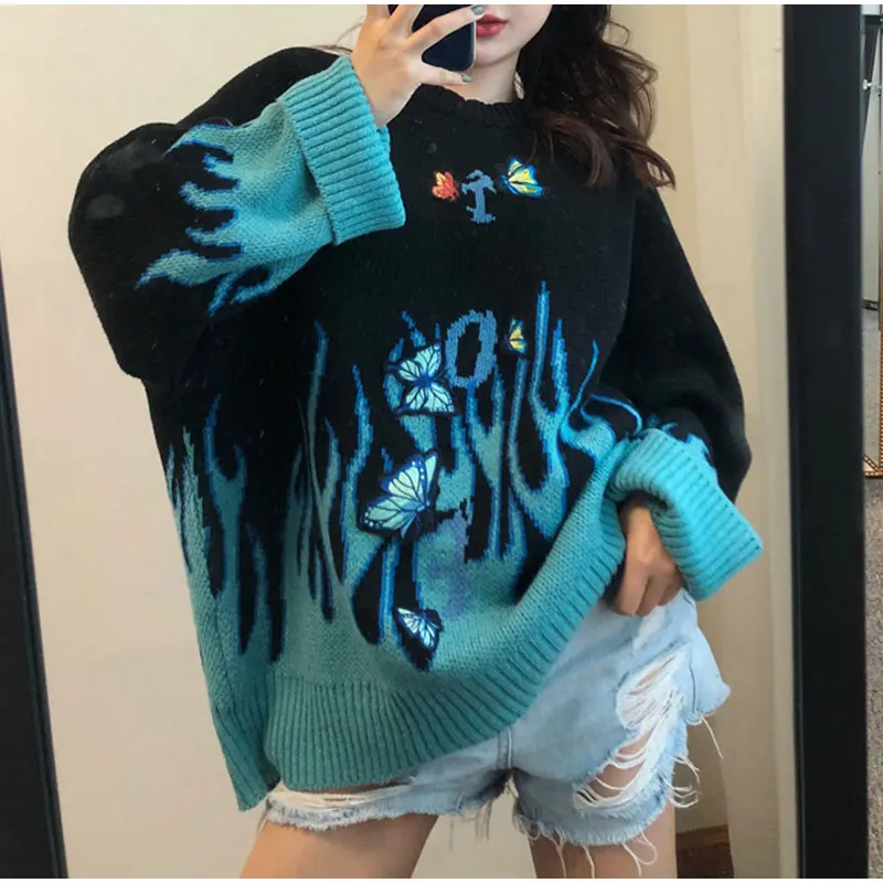 Свитер женский трикотажный контрастных цветов с рукавом летучая мышь | Женская