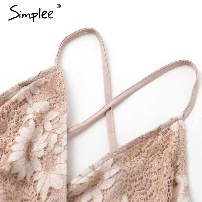 Женский кружевной комбинезон Simplee ромпер на бретелях с глубоким V образным