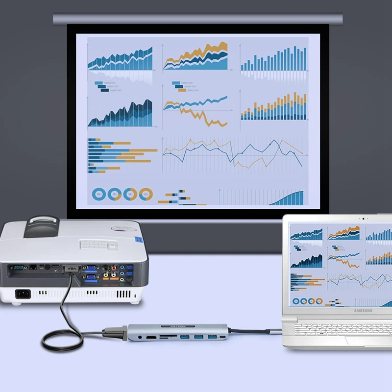 USB C док-станция Thunderbolt 3 Type-C к HDMI VGA TF SD карта с 5 AUX аудио разъем HD адаптер конвертер