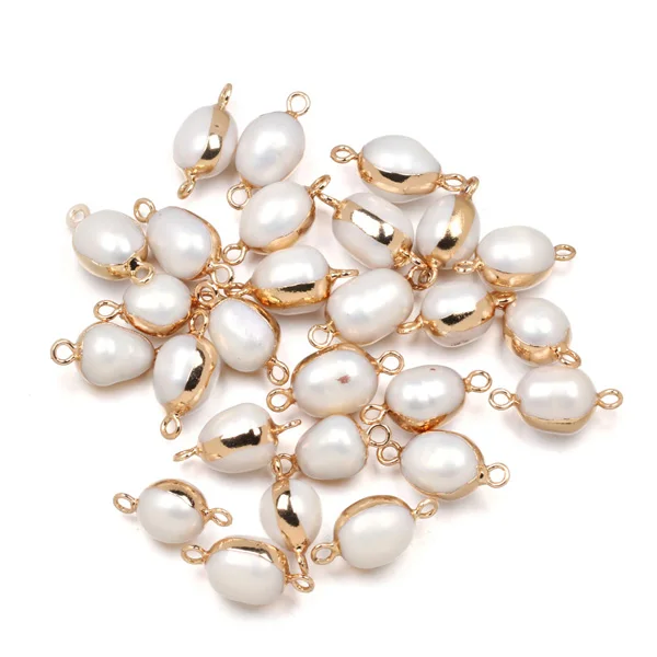 8x16-10x18mm-White Натуральный пресноводный жемчуг Подвески Нерегулярные двойное отверстие соединитель подвеска-Шарм для самостоятельного изготовления ювелирных изделий ожерелье аксессуары - Цвет: 8x16-10x18mm-White