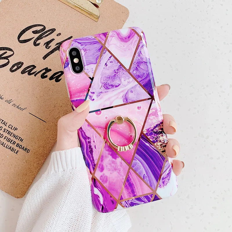 f Чехол для телефона LOVECOM для iPhone 11 Pro XR XS Max 6 6S 7 8 Plus X Мягкая Гальваническая мраморная задняя крышка с кольцом на палец - Цвет: f