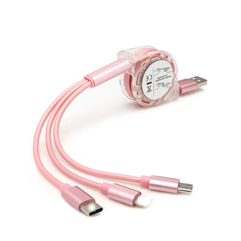 Pink Usb кабель для зарядки samsung huawei все-в-одном выдвижной кабель для xiaomi Портативный micro type-c кабель для быстрой зарядки - Цвет: Pink