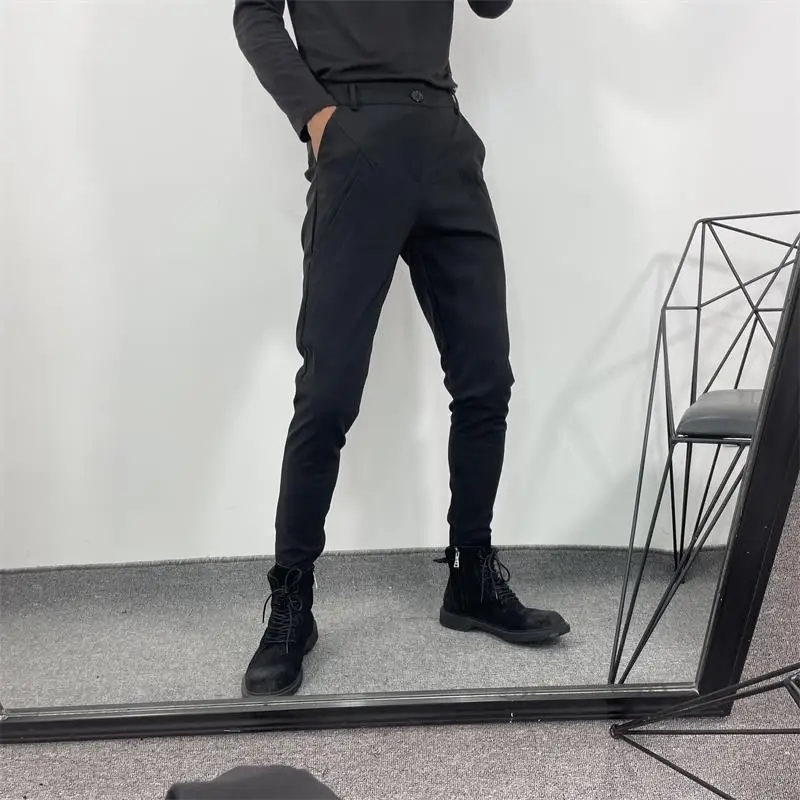 Men's Small Foot Pants Autumn And Winter New Dark Show Thin Classic Simple Slim Stretch Large Size Tapered Pants