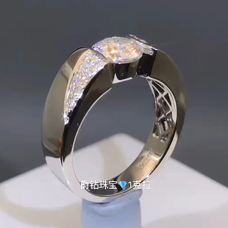 Мужское кольцо с бриллиантом 14 к белое золото 5 карат муассант классическое