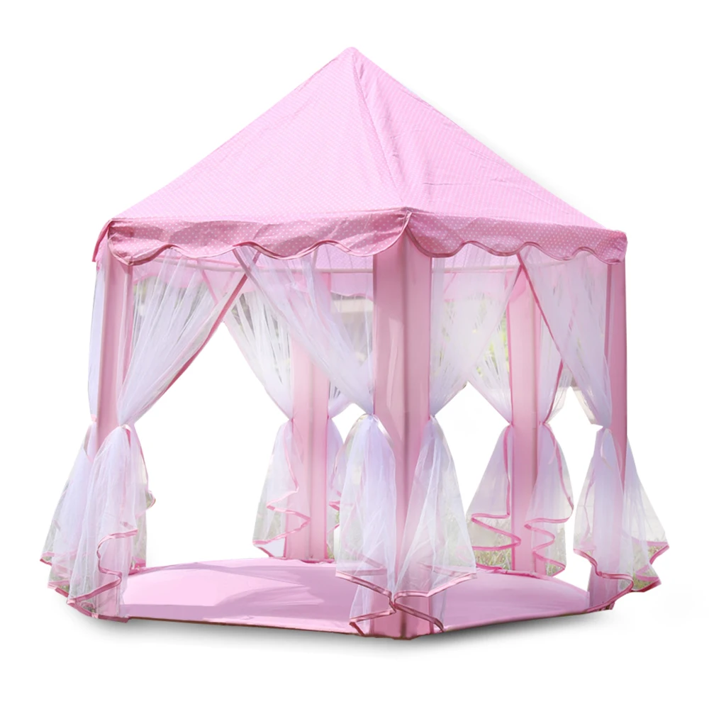 pink 140 см x 135 см портативная игровая палатка с замком принцессы, сказочный домик для активного отдыха, игровой домик для помещений и улицы, игрушки, подарки для девочек - Цвет: pink