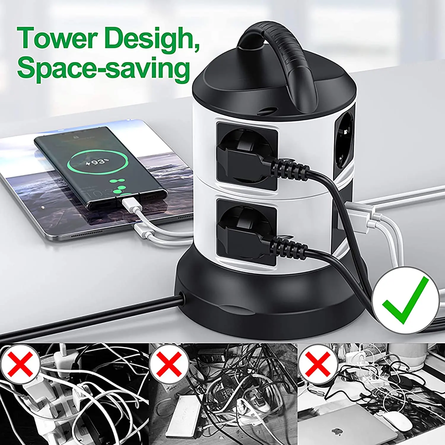 

Draagbare Verticale Toren Power Strip Overbelasting Bescherming 6 Manieren Eu Stopcontact 4 Usb Poorten Extension Socket Eu Plu