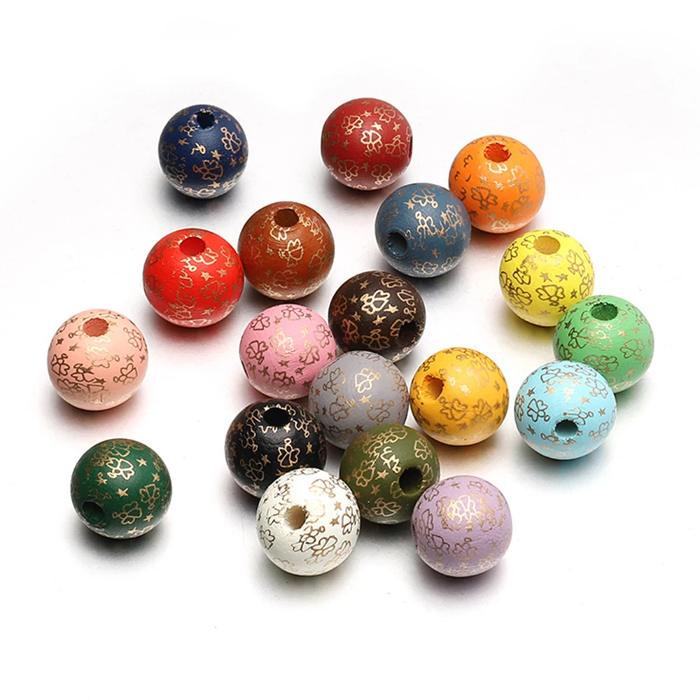 

20pcs 15mm Round Wood Beads Colorful Dyeing Pattern Wooden Spacer Beads for Necklace Bracelet Jewelry Making DIY Handmade