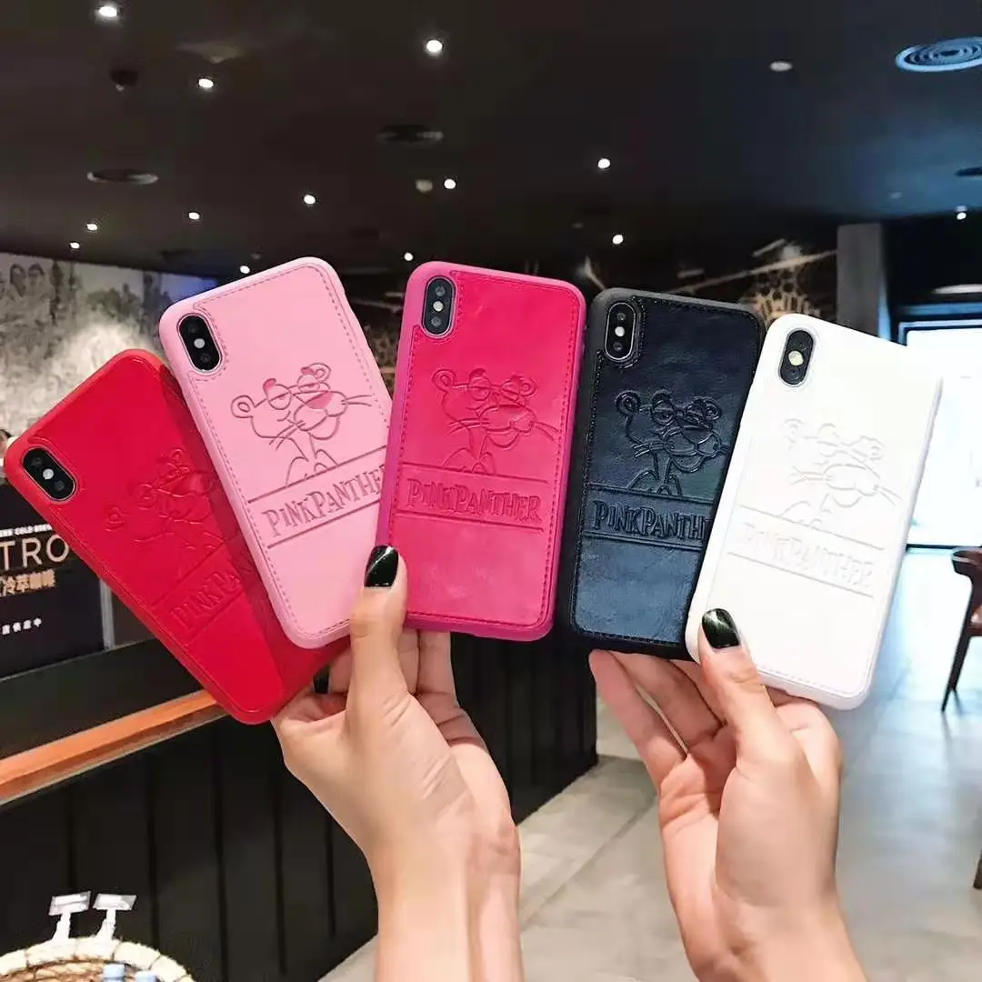 Милый рисованный розовый пантера леопардовый чехол из искусственной кожи с 3D эффектом для телефонов iPhone X XS Max Xr 7 8 6 6s Plus тонкий мягкий чехол из TPU.