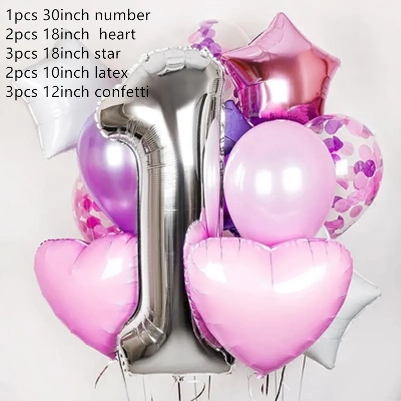 10 шт., 12 дюймов, 1 год, 1 латексные шары, первый ребенок, мальчик, девочка, день рождения, украшения, принадлежности, розовый, синий, детский душ - Цвет: as picture
