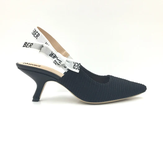 Black Knit 6cm В горошек новинка меш туфли на низком каблуке Указательный палец Размер 4 34 насосы Slingback черный средняя пятка стилет галстук-бабочка сандалии новая Лето китайская мода Китай - Цвет: Black Knit 6cm