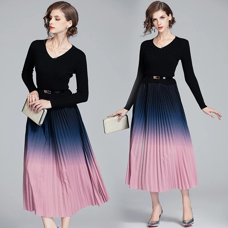 Женское Элегантное трикотажное Плиссированное Платье с V-образным вырезом и