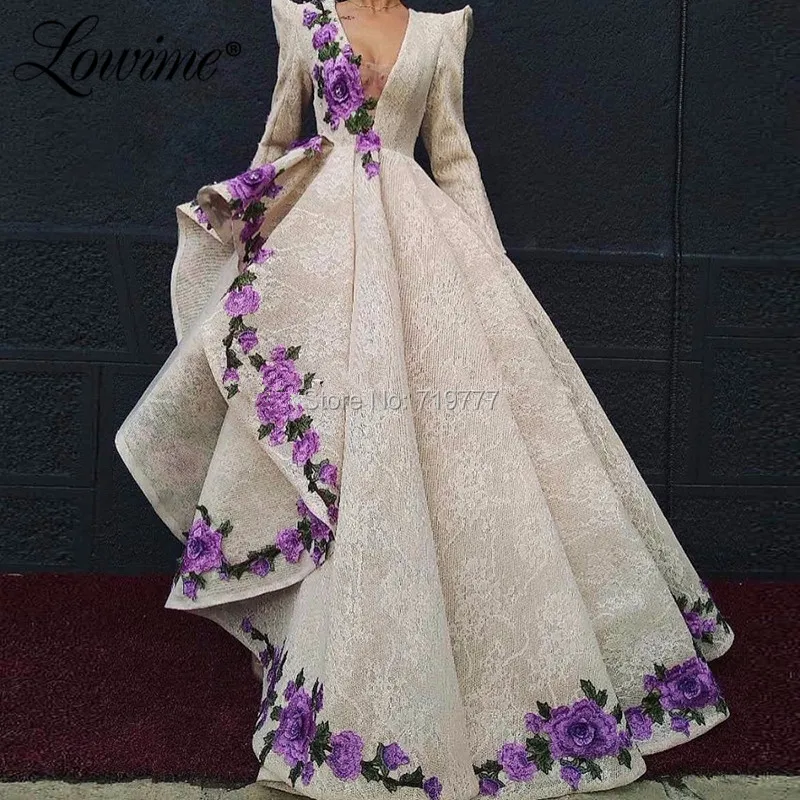 Кружевные мусульманские Вечерние платья с v-образным вырезом 2019 длинными