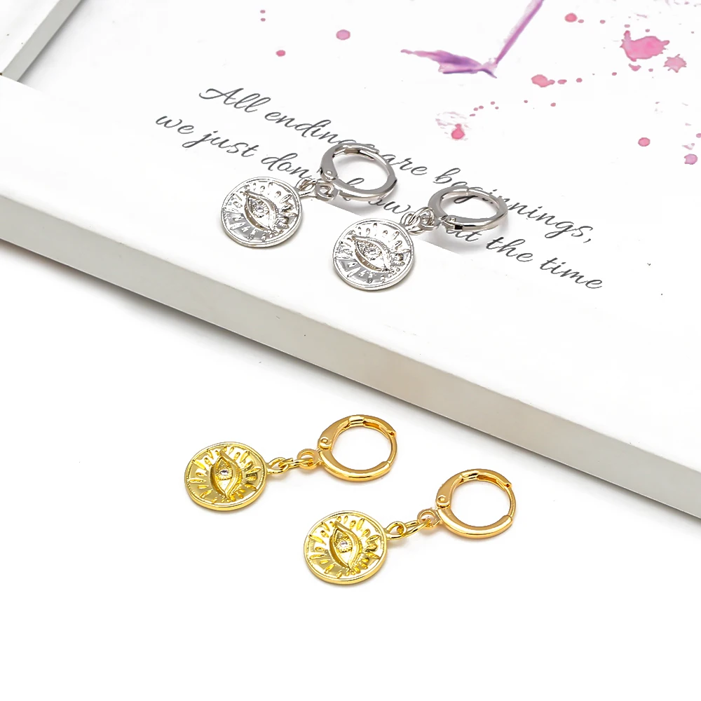 Серьги-подвески женские круглые золотистые/серебристые EY6726 | Украшения и