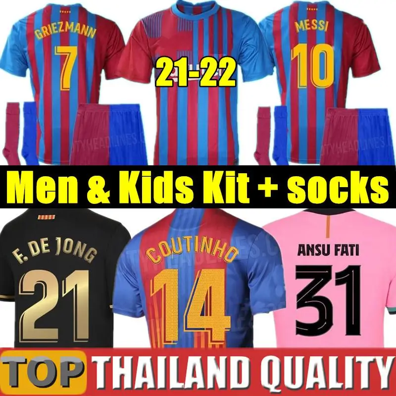 

Barcelona soccer jersey 2020-21 MESSI BARCA KUN AGUERO GRIEZMANN F.DE JONG COUNTINHO DEST2021jerseys 2022 men + kids kit sets