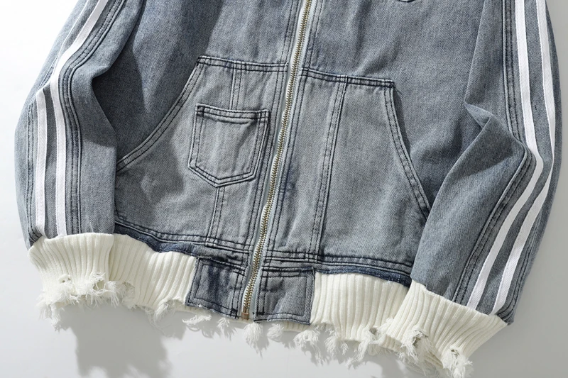 Мужские джинсовые куртки в стиле хип хоп потертые полоску уличная одежда ретро