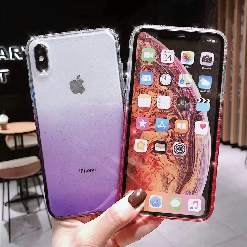 Милый Блестящий Мягкий силиконовый чехол для iPhone X XS XR XS Max 11 Pro Max Bling чехол-бампер с алмазами цветной чехол на iPhne 6 6S 7 8 Plus