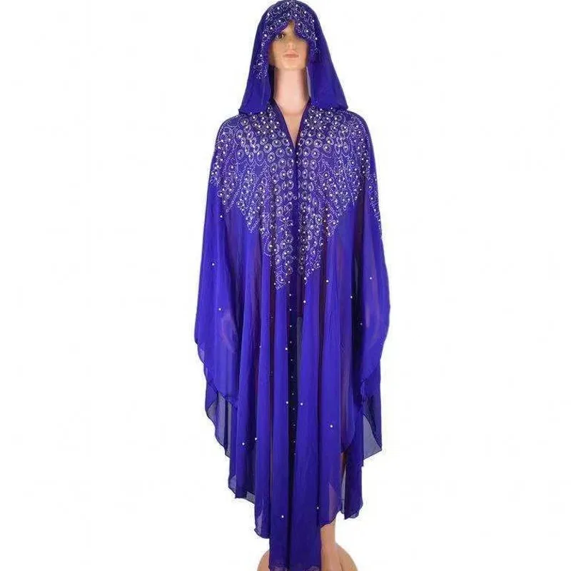 

Женское шифоновое платье, с капюшоном, со стразами, 4XL, лето размера плюс