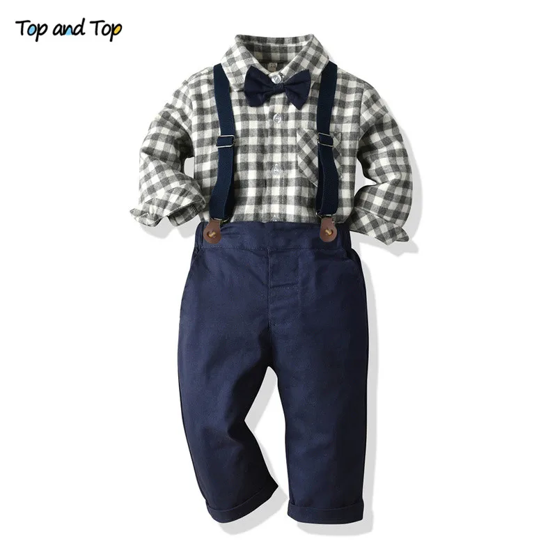 Топ и топ Модный комплект одежды для мальчиков детский джентльменский костюм с
