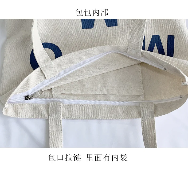 

Women's Canvas Shoulder Shopper Bag Letter Printing Large Korean Cotton Cloth Ladies Handbag Eco Reusable Shopping Bag 2021 New