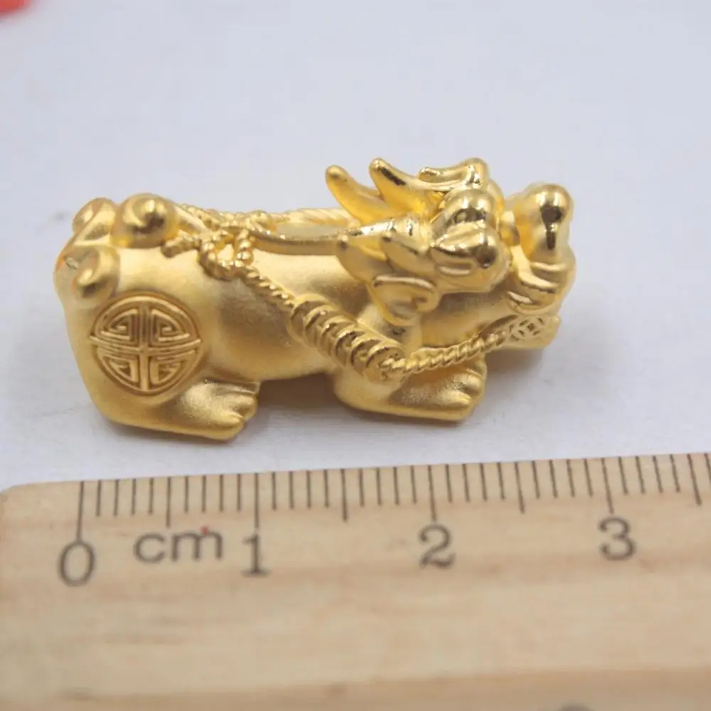Твердая Подвеска из желтого золота 24K с объемным рисунком, подвеска с изображением дракона и сына Pixiu, вес 3-3,5 г, размер 30x9 мм, марка: 999