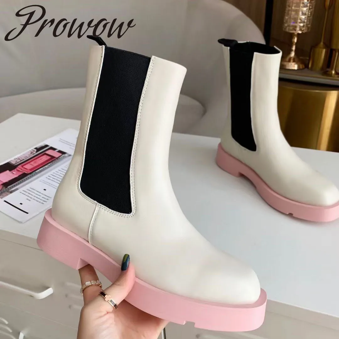

Женские ботильоны без застежки Prowow, розовые удобные ботинки из натуральной кожи на платформе, Осень-зима