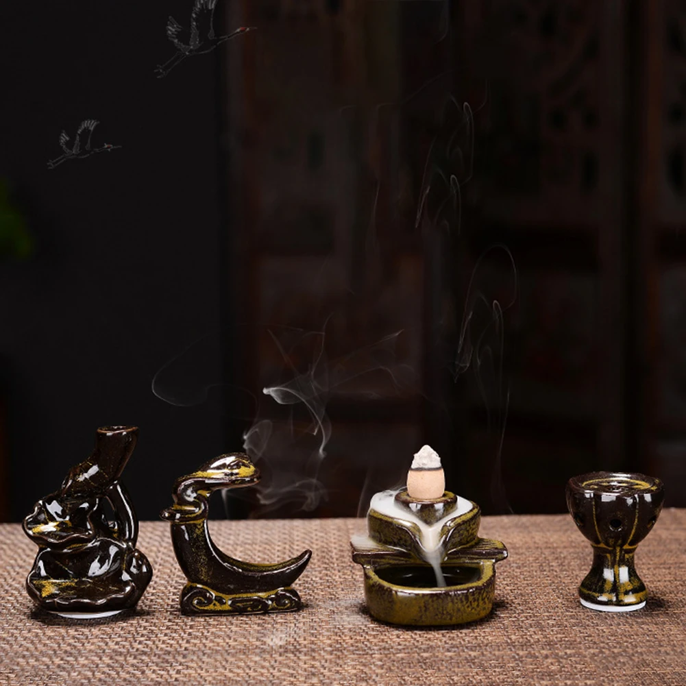 

Waterfall Incense Burner Backflow Ceramic Incense Holder Incense Fountain Backflow Incense Cones for Home Decor Office MDJ998