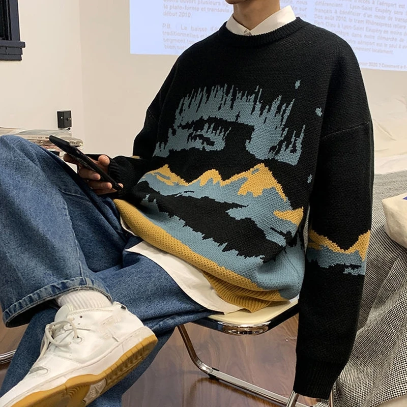 Свитер мужской с круглым вырезом повседневный вязаный пуловер в стиле ретро