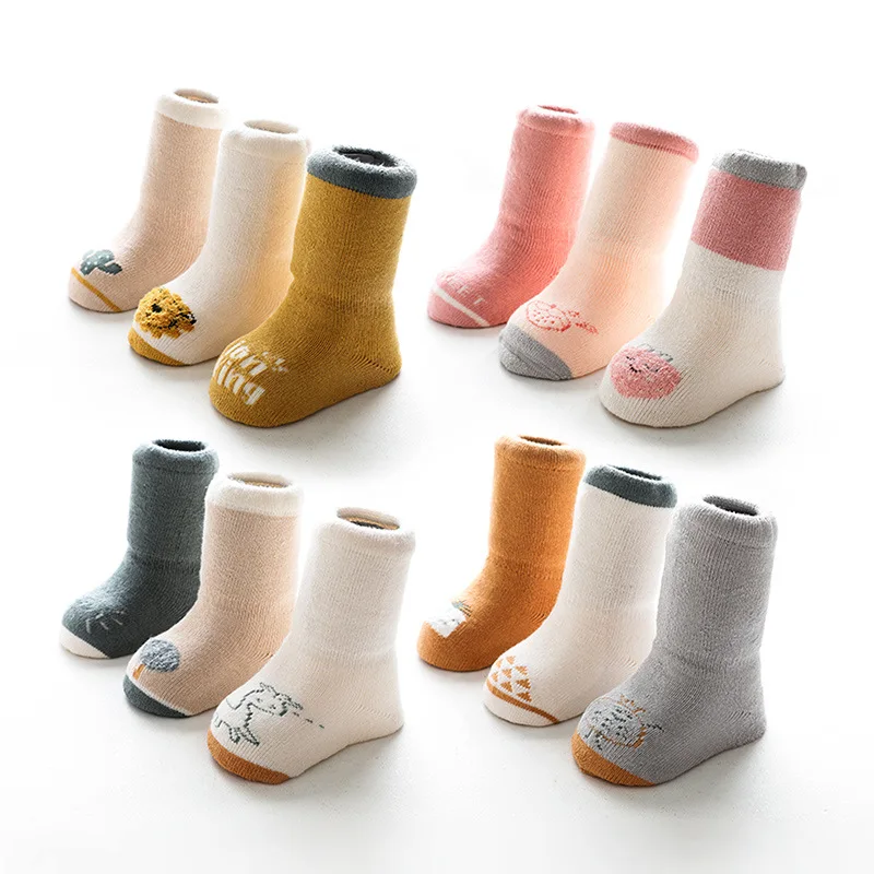 

3pairs/lot 0-3year Baby Socks for toddler Newborn kids infants Winter velvet thicken warm Terry socks Cute Boy girl cartoon