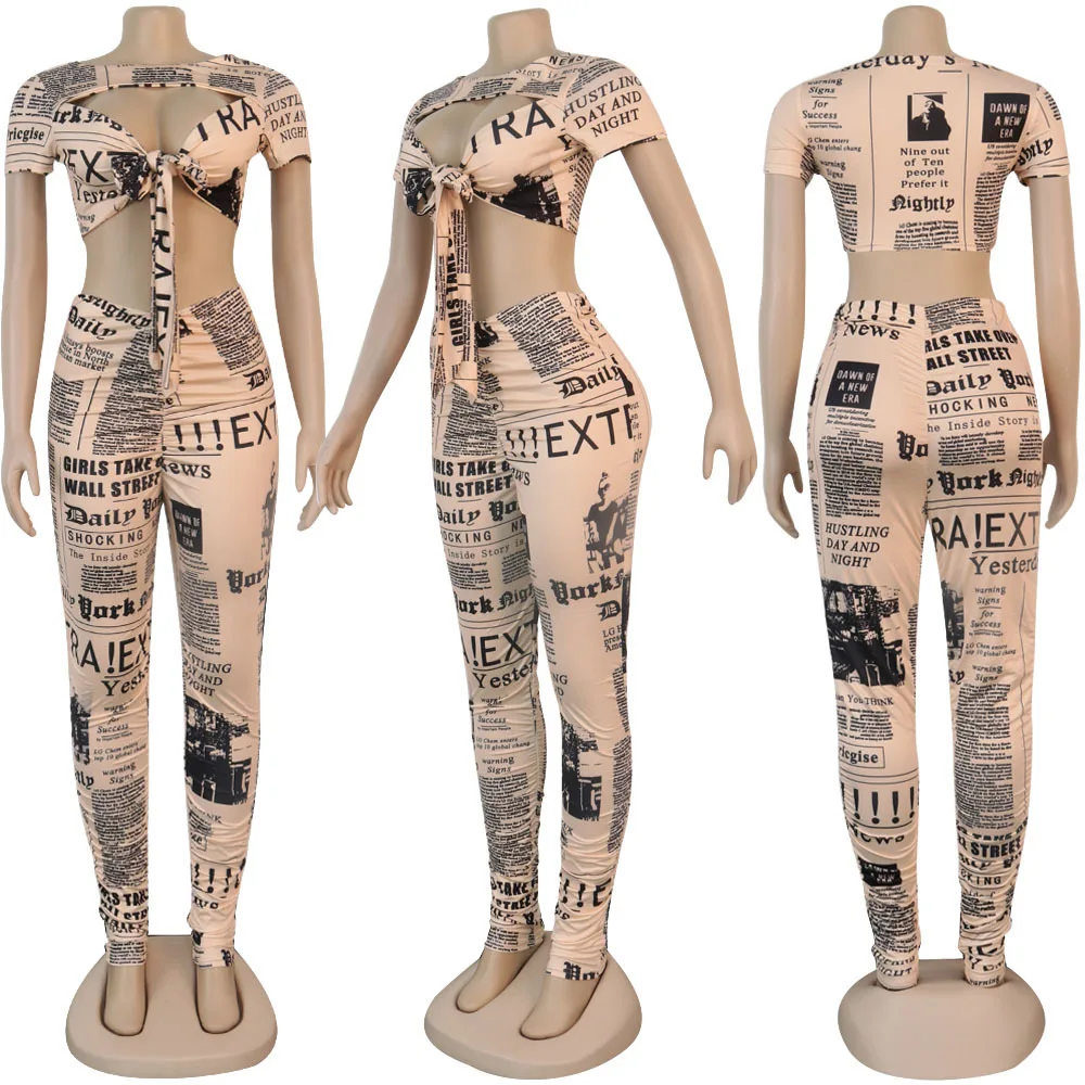Европейский сексуальный женский костюм с принтом газет модный тонкий