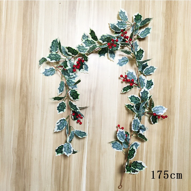 

1pc 175cm Christmas Vines Artificial Leaves Rattan Christmas Home Wall Décor Artificial Plants Vine Berry Leaf Hanging Garland