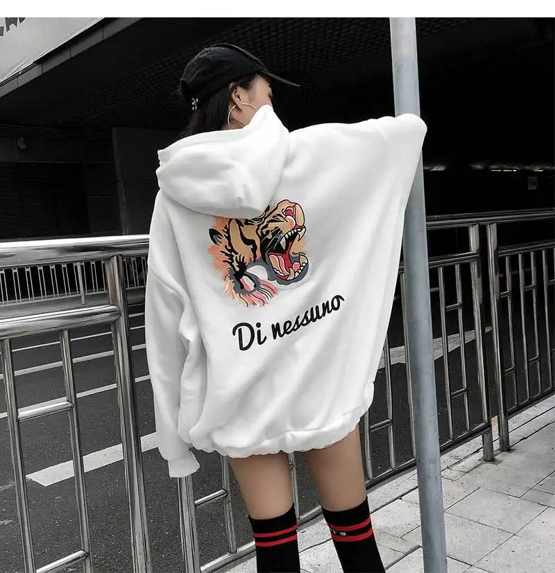 Осенние женские толстовки пуловер B толстовки Harajuku унисекс толстовки Femmes джемпер женский Вышивка Тигр печати mujer с капюшоном