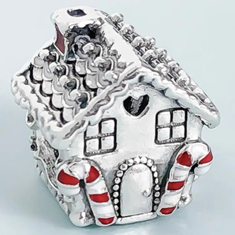 

100% 925 Sterling Silver Bead Fashion Red Gingerbread House Beaded Fit Pandora Women Bracelet & Necklace Diy Jewelry