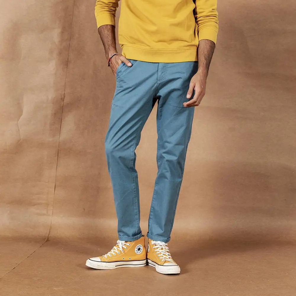 SIMWOOD 2021 Весенние Новые однотонные брюки мужские классические 100% хлопок Высокое