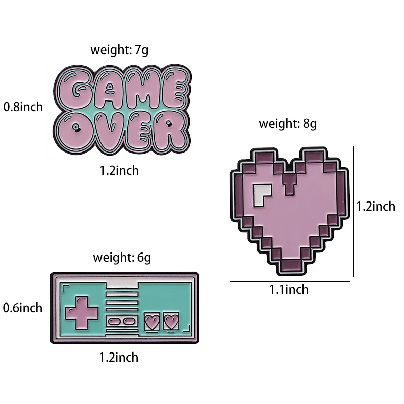 

1PC Pink Game Element Pins Heart Game Over Brooches Badges Enamel Backpack Cartoon Pins For Friends Gifts Jewelry Wholesale