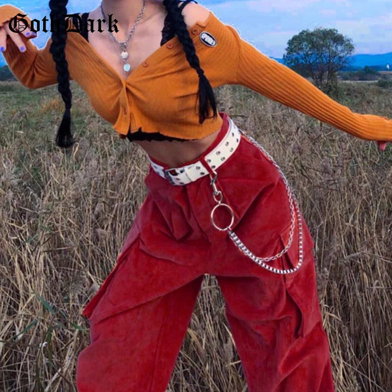 

Goth Dark E-Girl Vintage 90s Aesthetic Corduroy Pants Gothic Vintage Harajuku Wide Leg Elastic Ankle Trousers Women's Streetwear