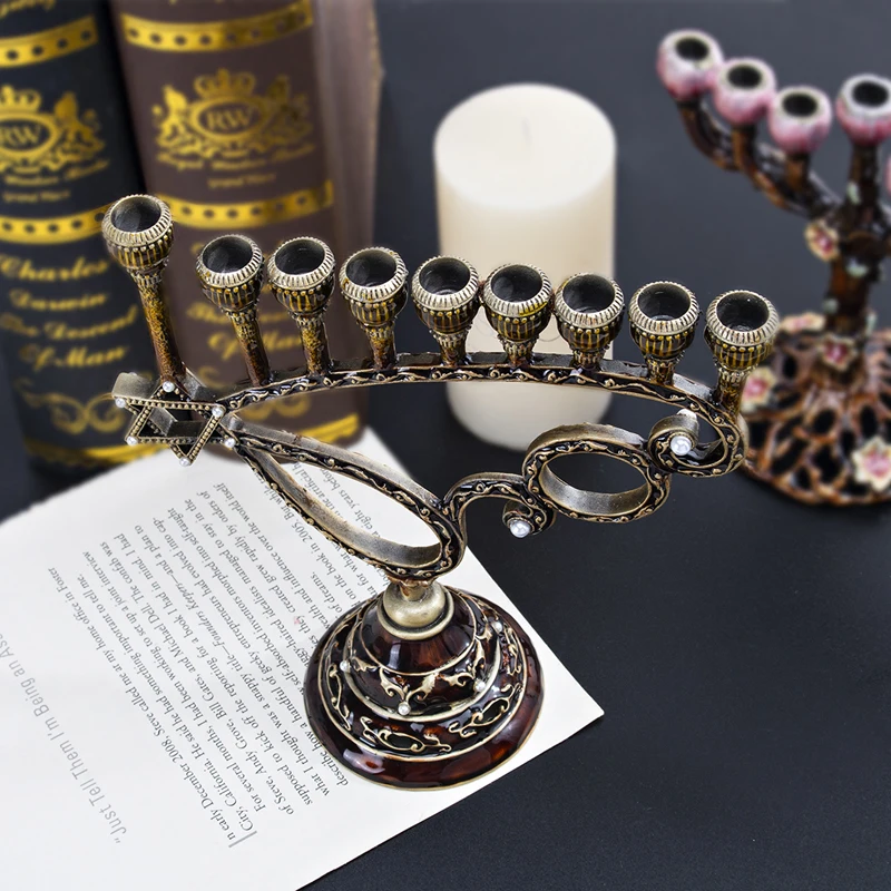H& D 5 стилей Иудейская Менора Античная коллекция Hanukkah Menorah Статуэтка ручная роспись подсвечник держатель для дома вечерние украшения подарок