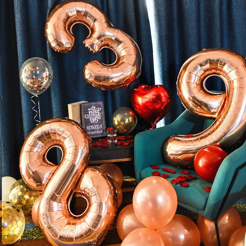 32 дюйма номер 1 детского дня рождения розовое золото гелиевые шары с цифрами