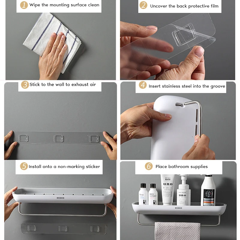 

Adhesive Bathroom Shelf Organizer Wall Mounted Shampoo Spices Shower Storage Rack Holder Bathroom Accessories