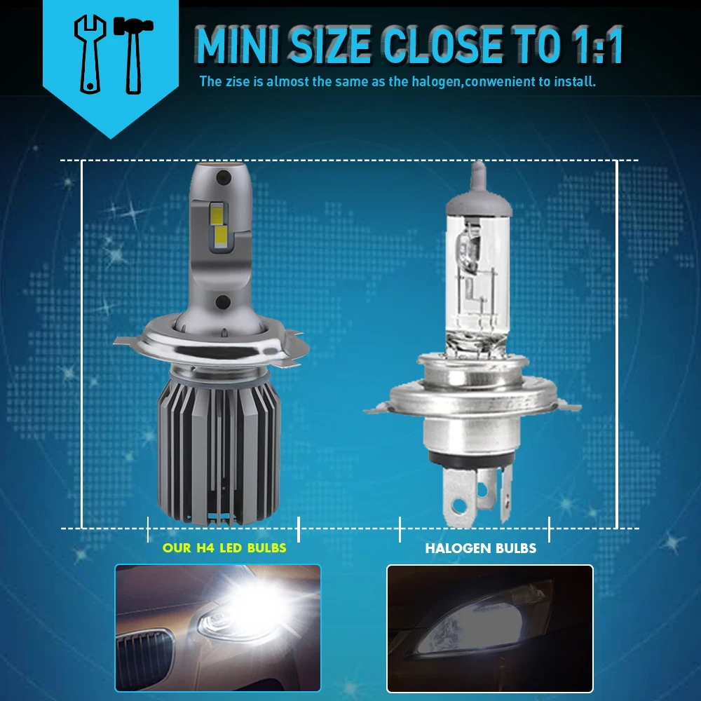 Светодиодный головной фонарь для автомобиля 2 шт. H4 H1 H7 9005/HB3 9006/HB4 H8 H119012