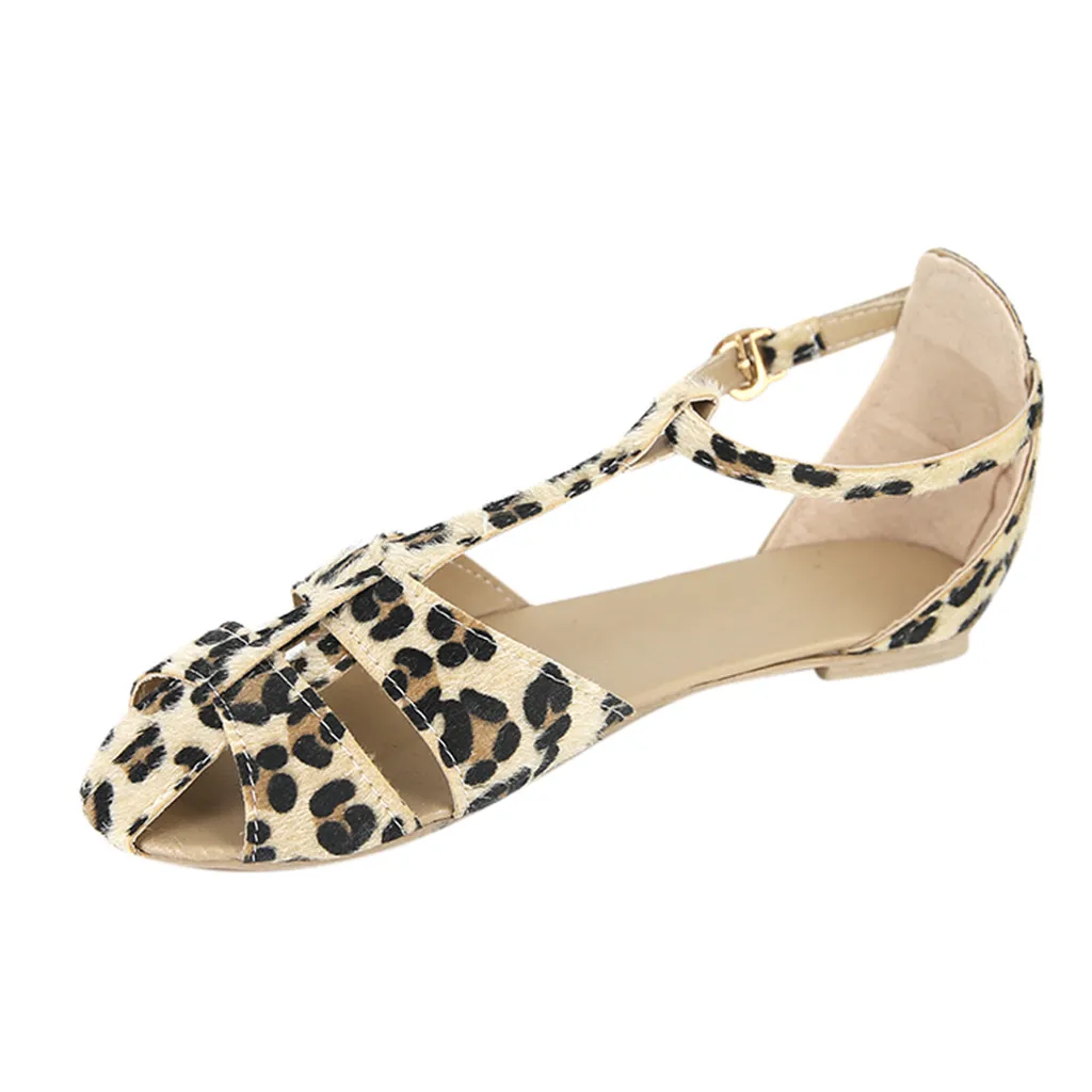 Модные женские сапоги модные леопардовые ботинки на плоской подошве с пряжкой