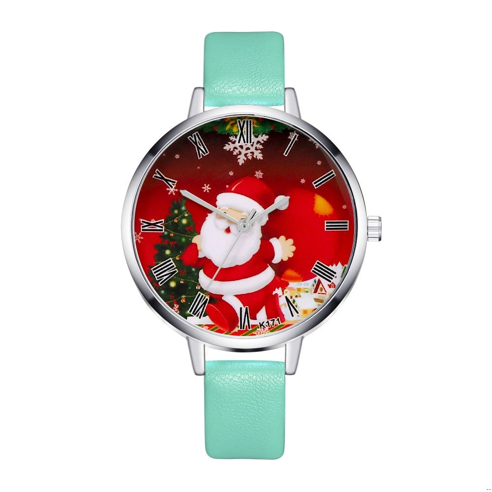 

Kawaii Children Quartz Watch Boy Blue Leather Fine Strap Christmas Digital Pattern Alloy Dial Gift Kids Watches Women Clock Girl